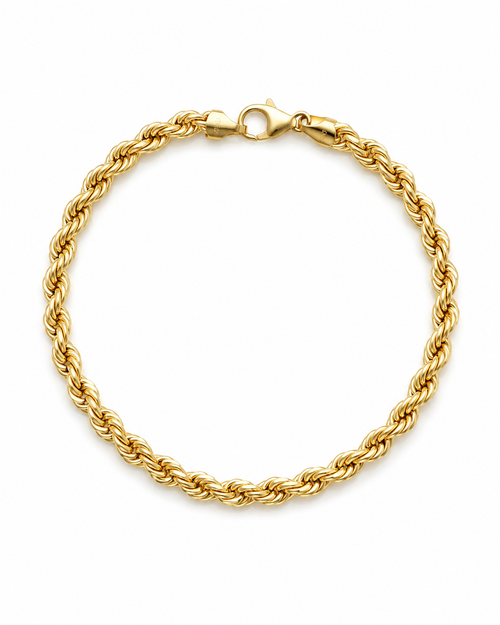 Unisex Pulso Pulsera Tejido Torzal Hueco 4 mm Oro 10k - Esclava Para Dama y Caballero Realza Joyas