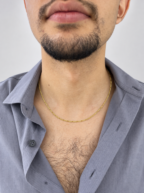 Unisex Cadena Figaro. Eslabon 3y1  Italiano - 2 mm - 50 cm - Oro 10k Collar para Dama y Caballero REALZA JOYAS